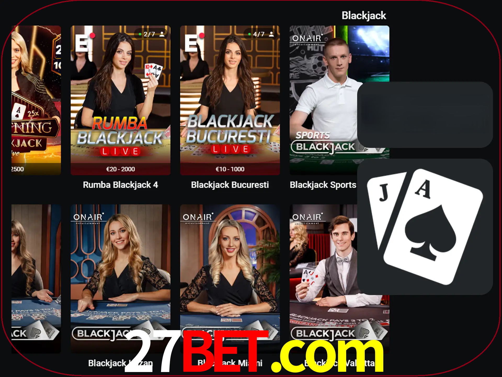 Escolha uma mesa completa de jogadores de blackjack.